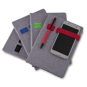 CAD 120 - Caderno de anotações com elástico, suporte para celular e caneta